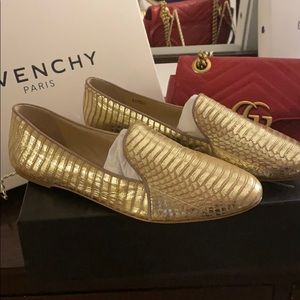 Brian Atwood gold loafers